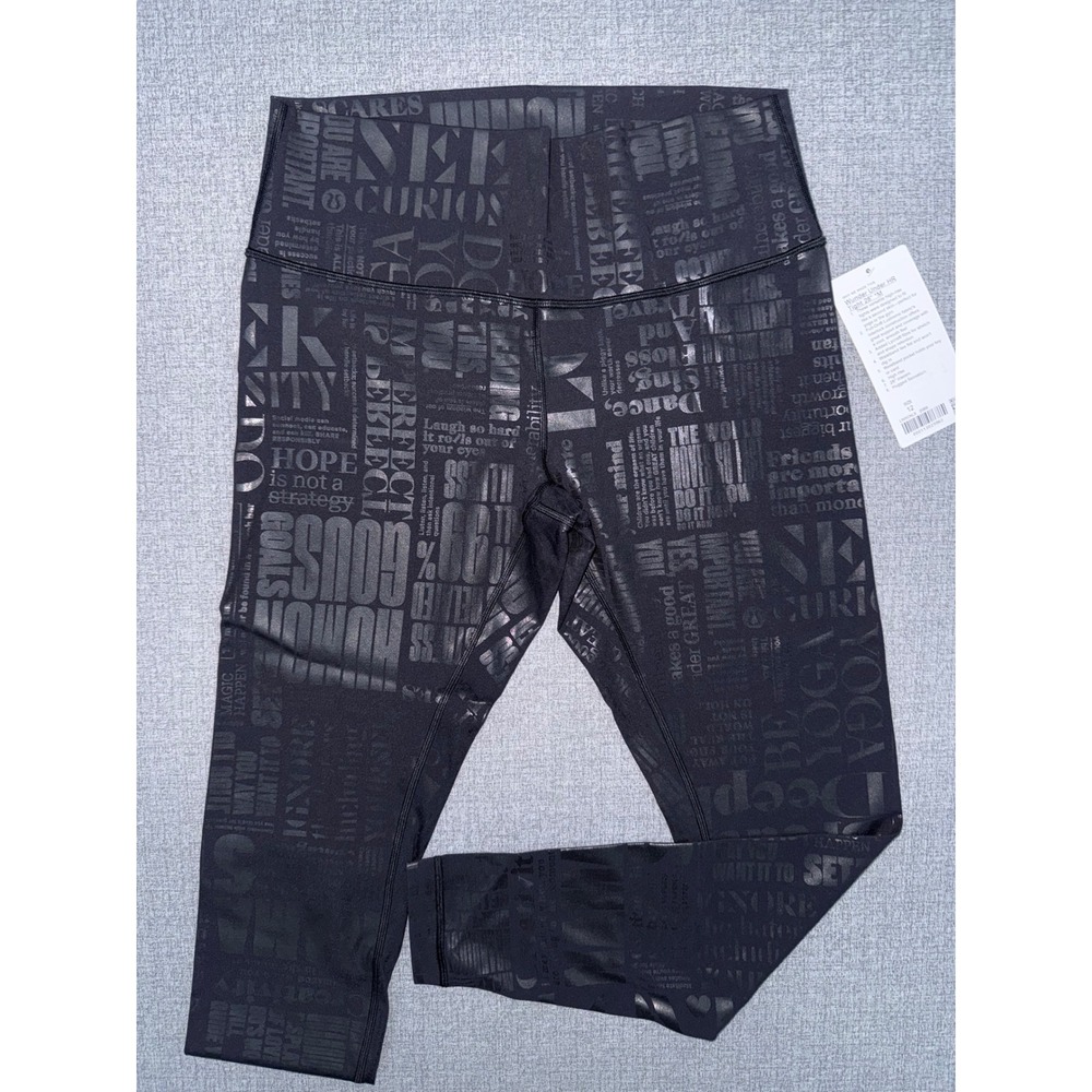 NWT Lululemon Size 12 Wunder Under HR Tight 28" Black Manifesto Foil Leggings